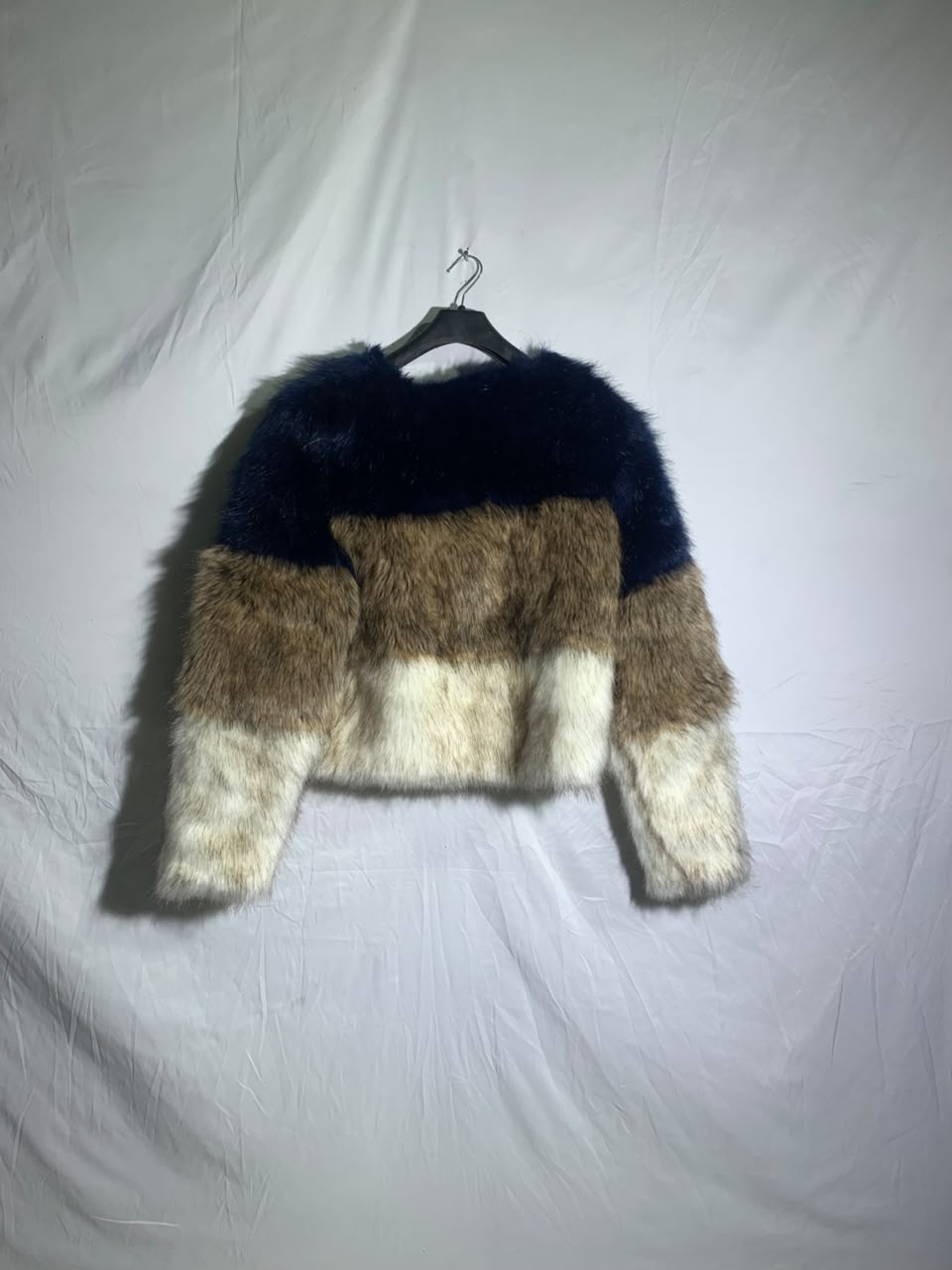 COLOR BLOCK FAUX FUR JACKET