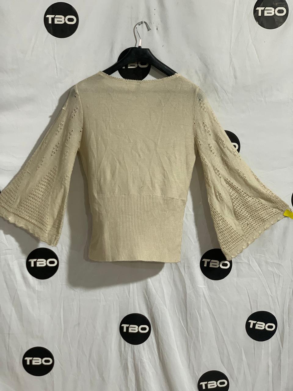 POINTELLE KNIT WRAP BELL SLEEVES TOP FOR WOMEN