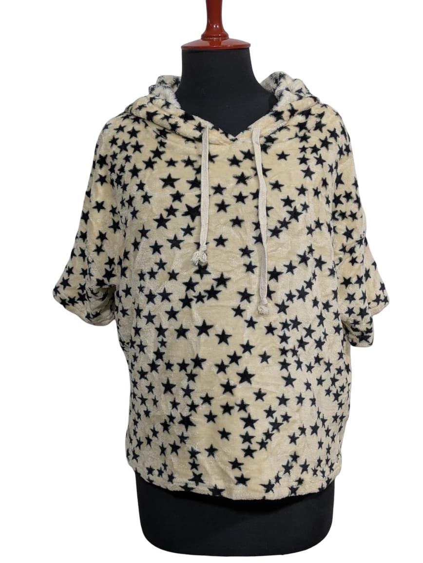 LA MIEL SHORT SLEEVES PLUSH HOODIE FOR WOMEN