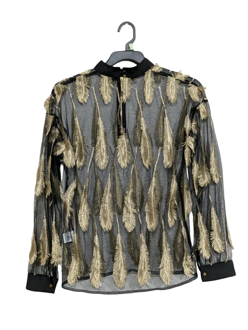 SERPIL FEATHER PRINT SHEER BLOUSE TOP FOR WOMEN