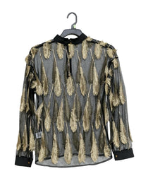 SERPIL FEATHER PRINT SHEER BLOUSE TOP FOR WOMEN