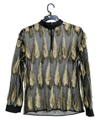 SERPIL FEATHER PRINT SHEER BLOUSE TOP FOR WOMEN
