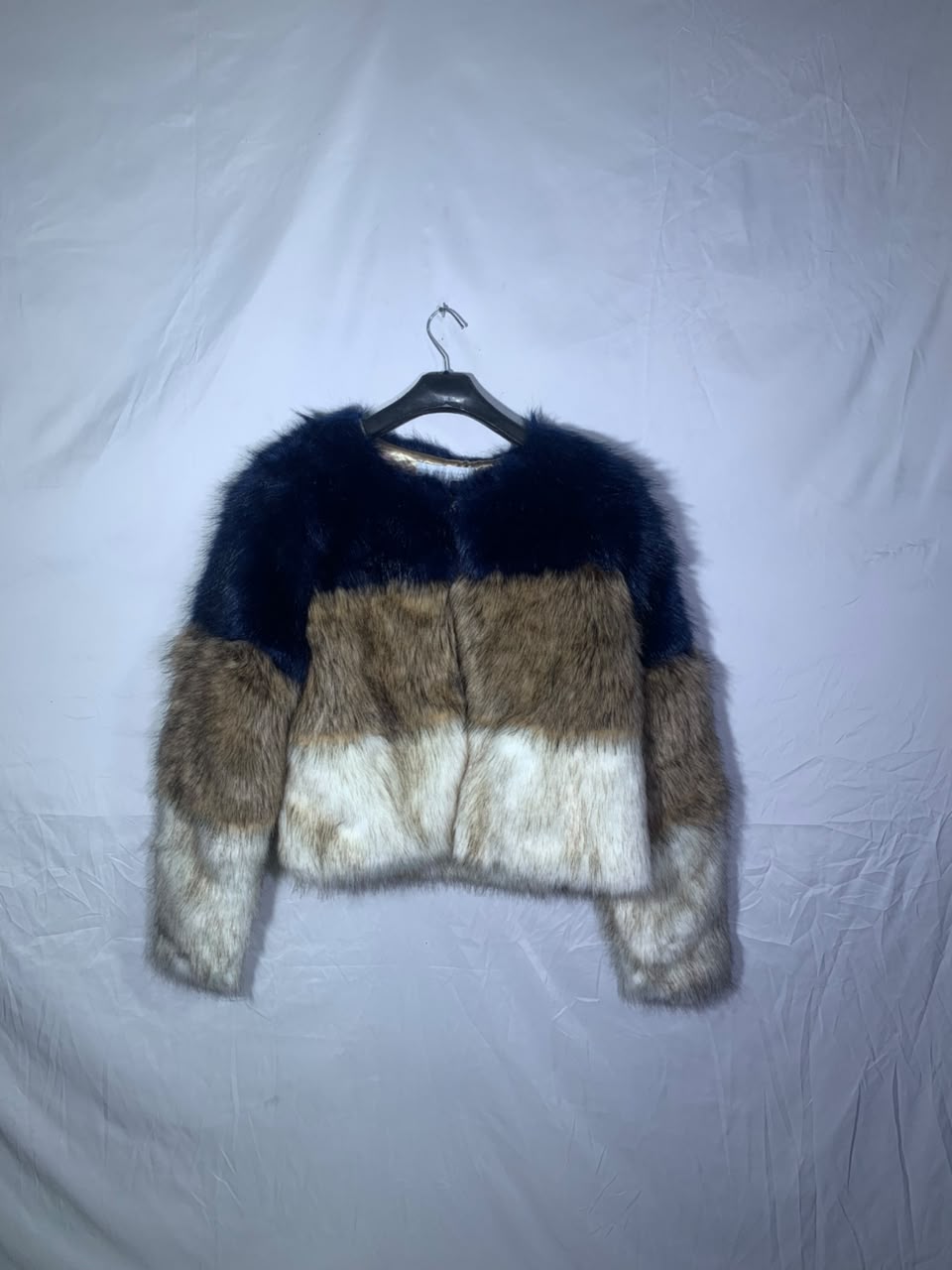 COLOR BLOCK FAUX FUR JACKET
