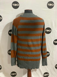 TWIK STRIPED BUTTON SHOULDER KNIT SWEATER FOR WOMEN
